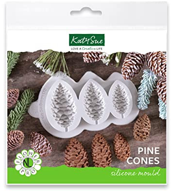 Flower Pro Pine Cones Silicone Mould for Christmas Cake Decorating & Holiday Clay Crafts by Katy Sue Moulds & Flower Pro Moulds. Makes 3 Sizes of Pine Cone for Use with Fondant & Air Dry Clay.