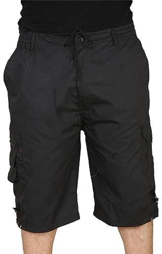 MyShoeStore Men's Cargo Three Quarter Length Shorts with Elasticated Waist, 6 Pockets, Polycotton Twill Fabric, Black, 5XL