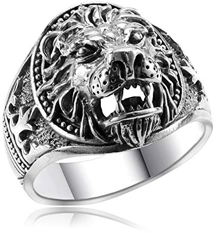 MATERIA Herrenring Löwen-Kopf 925 Sterling Silber - Siegelring Ringe Männer massiv 18 19 20 21 22mm geschwärzt in Box