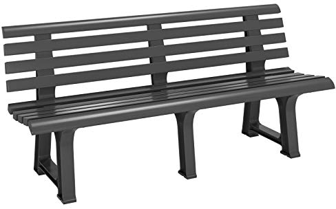 Casaria® Gartenbank Sitzbank Wetterfest Kunststoff 240kg Belastbarkeit Rückenlehne 3-Standfüße 145x46cm Garten Balkon Bank Ergonomisch Anthrazit