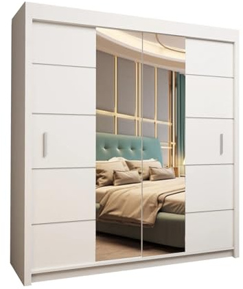 Oslo Modern Mirror sliding door wardrobe with LED Light Width 150cm/180cm/203cm (White, 180cm)