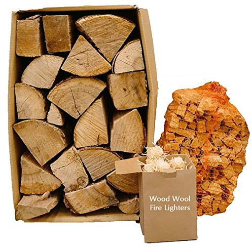 Kiln Dried 20kg Hardwood Logs, 3kg Kindling Wood Sticks + 50 Eco Firelighters Bundle. Firewood Pizza Ovens, Chimineas, Firepits, BBQ Wood Burner Hardwood Under 20% Moisture. Ready to Burn Fire Logs
