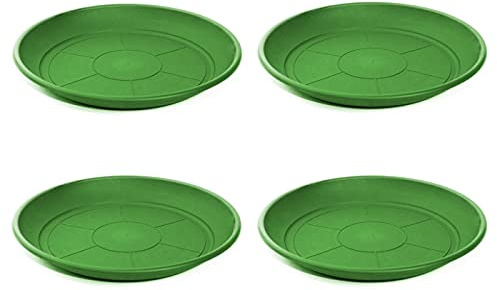 Acan Lot de 4 soucoupes rondes en plastique pour pots de fleurs de 20/25 cm Méditerranée - Pour intérieur, extérieur, jardin, terrasse ou balcon (vert)