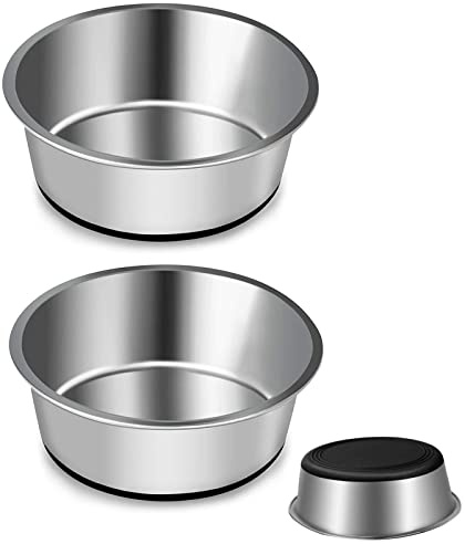 SUOXU Hundskålar i rostfritt stål, vattenskålsmatare hundskålar med halkfria silikonbaser, husdjursmaskål, hund katt tallriksskålar för medium och stor (S-14 cm)