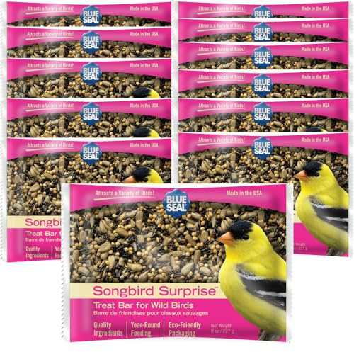 Blue Seal Songbird Surprise Suet Treat Bars for Wild Birds - No Mess Feed, Food for Woodpeckers, Cardinals, Siskins, Sparrows & More - 8 oz Suet Feeder, Bird Seed Cakes (Pack of 12)
