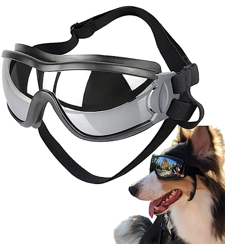 JIAMIAN Haustier-Sonnenbrille, Hundebrille, wasserdicht, Winddicht, UV-Schutz, Anti-Beschlag-Brille mit verstellbarem Riemen für mittelgroße und große Hunde black1