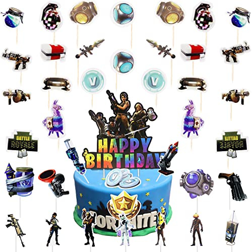 40 Stück Geburtstag Tortendeko, Spiel Thema Cupcake Toppers, Kuchendekoration für Videospiele, Happy Birthday Kuchen Dekoration Spiel Partei Liefert für Kinder Mädchen Junge Party Kuchen