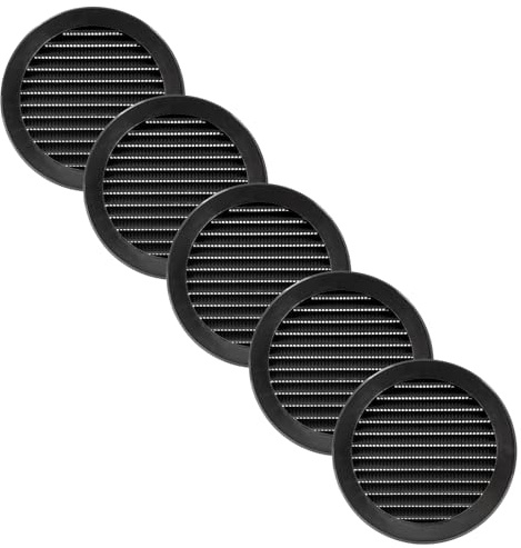 Vent Systems 12,5 cm paquete de 5 Cubierta de ventilación negra de, rejilla de ventilación redonda, rejilla de ventilación de aire, cubierta para parrilla, pantalla de insectos integrada