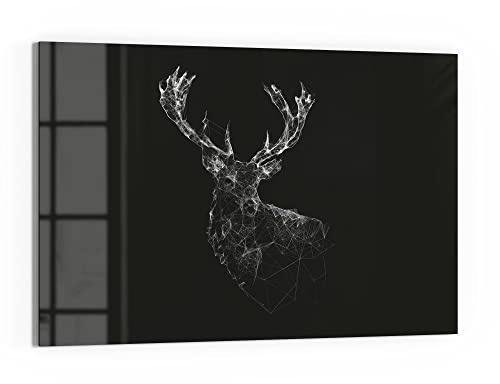 DEQORI Glas-Magnettafel | 60x40 cm groß | Motiv Digitalisierter Hirsch | Memo-Board aus Glas | Magnetboard inkl. Magnete, Stift & Tuch für Küche & Büro | Tafel magnetisch & beschreibbar