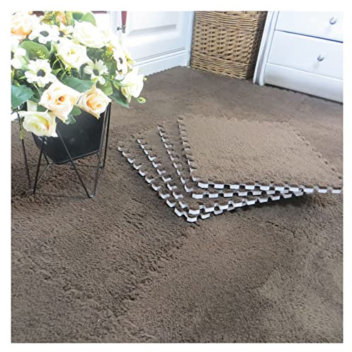 12 Pcs Interlocking Carpet Tiles, Plush Foam Square Floor Mats Set, Puzzle Floor Mat For Living Room, Bedroom And Hard Floor, 12 Tiles/12 Sq.Ft(Color:Dark Grey)