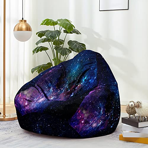 FANSU Sitzsack ohne Füllung - Spielesack für Erwachsene und Kinder Premium Sitzsack mit Hochrücken, 3D-Druck Sternenhimmel (100 x 120 cm, Lila Schwarz)