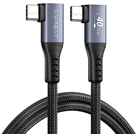 Thunderbolt 4-kabel, Thunderbolt 4-kabel, 90 grader, överföringshastighet 40 Gbps/8K @60 Hz video/100 W laddning USB C till C Video, kompatibel med Thunderbolt 3/USB4, MacBooks, eGPU (2M)