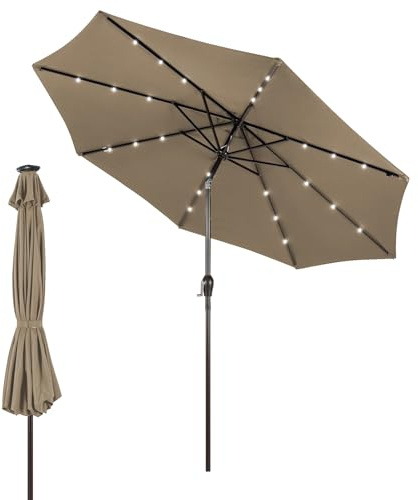 GYMAX Ombrellone da Giardino 3x3 M, con Luci LED Solare, Ombrello Inclinabile Regolabile, da Terrazzo Patio Spiaggia