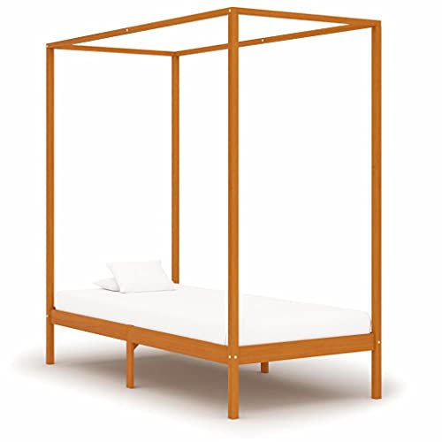 Homgoday Betthimmel, Braun, Massivholz, Kiefer, 100 x 200 cm, Bettrahmen, Bettrahmen, Rahmen, modernes Bett, Doppelbett, Bett mit Lattenrost