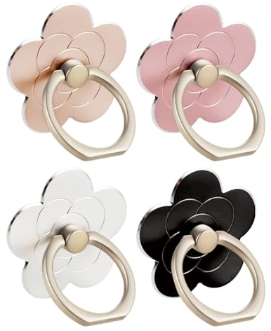 4pcs Phone Ring Holder Kickstand Flower Finger Ring Grips Stand 360° Rotation 180° Flip Metal Universal Accessories Compatible with Smartphone, MobilePhone