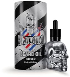 Bandido Bart Öl für die tägliche Bartpflege von 3-Tage-Bart oder Vollbart | Beard Oil als Geschenk für Männer | 40ml mit Pipette Spender | Totenkopf Design | Barber-shop Bart-Serum | (Silver)