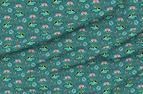 Spoonflower Fabric - Pond Vintage Butterflies Retro Water Mid Century Printed on Polartec(R) Fleece Fabric by The Yard - Sewing Blankets Loungewear and No-Sew Projects