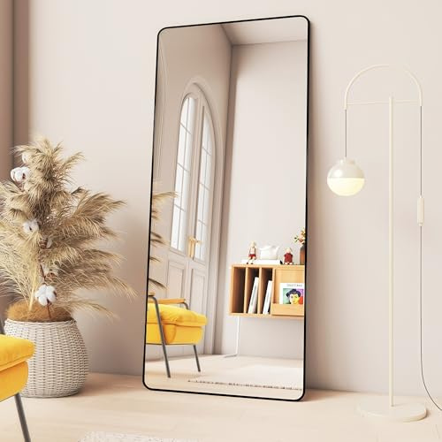 ITETU 71 x 32 Large Full Length Floor Mirror – HD Shatterproof Tempered Glass, Slim Aluminum Frame, Modern Home Decor for Bedroom, Living Room, or Bathroom, Round Corner, Black