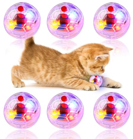 Tulov 6 Stück Katzenbal, Transparent Leuchtender Katzenkugel Bewegung Bälle, LED Interaktives Katzenspielzeug Ball für Katzensport, Spielen