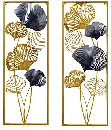 Froulaland Wandbild Ginkgo 3D Design Blätter Skulptur Wandschmuck Metall Wanddeko 2pcs 85×31×5cm Gold Wohnhäuser Villenmodelle Hotelrestaurants gewerbliche öffentliche Einrichtungen