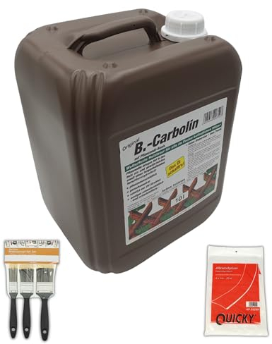 Original B.Carbolin 10 Liter umweltfreundlicher Holzanstrich inkl. kostenlosem 3er Pinsel-Set und 20 m² Abdeckplane; perfekter Holzschutz für Innen- und Außenbereiche