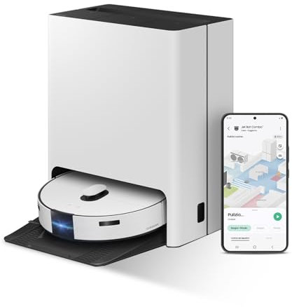 Samsung Robot Aspirapolvere VR7MD96514G/WA Jet Bot Combo, Clean Station Steam+, Sensore dToF LiDAR, Carpet Care, Controllo Wi-Fi, Potenza 1200W, Fino a 180 Min di Autonomia, Satin Greige