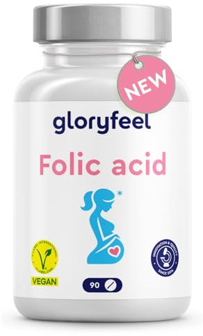 Folsäure 400µg - Für mütterliches Gewebe und das Immunsystem* - Entwickelt für 1 Trimester (3 Monate) - Hochdosiertes Vitamin B9, Optimale Bioverfügbarkeit - Vegan