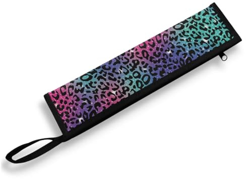 COEQINE Leopard Neon Silverware Bag Portable Leak-Proof Utensil Carrying Case Camping Ligthweight Travel Silverware with Zipper for Storage Knife Fork Spoon Organizer