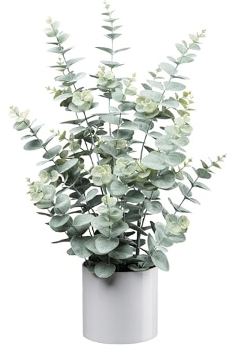 CREATIV green künstlicher Eukalyptus 65cm im weißen Topf I künstliche naturgetreue Eukalyptuspflanze grün-grau I Deko Eukalyptus für Innen I hochwertige & dekorative I Kunstpflanze im Topf 12,5x12,5cm