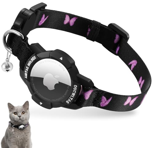 Katzenhalsband Airtag, Kätzchenhalsband mit Apple Airtag Hülle,Verstellbar Airtag Halsband Katze mit Sicherheitsverschluss & Elastischer (Rosa, 18-26cm)