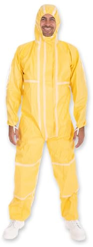 FRANZ MENSCH 10 Stück Hygostar Overalls ChemicalStar Typ 3B+4B+5B+6B | SMS/PE, gelb, M, L: 165cm, Umfang: 121cm, Karton, Chemikalienschutzanzug, Einmalanzug, Laboranzug