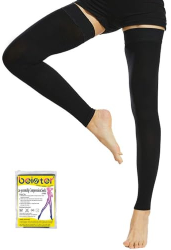 Beister Calze mediche a compressione senza piedi, per donne e uomini, rigide 20-30 mmHg, calze di supporto graduato con fascia in silicone a pois, calze ad alta compressione per vene, edema, TVP,