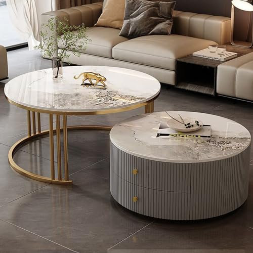 Moderne, runde Couchtische, 2er-Set, mit großem Stauraum für Wohnzimmer, Schlafzimmer, Büro, Balkon, Wohnung, einfache Wartung und stilvolles Design (bunt, L 60 x 34 cm + 80 x 45 cm)