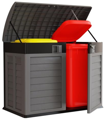 INTEC - Cache Poubelles Extérieur Design 1500L Anthracite - Grand Abri 2 Portes en Polypropylène Résistant pour Tri Sélectif - Coffre de Rangement Multifonctionnel pour Terrasse & Jardin