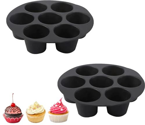 Exsbtay 2 Pezzi Stampo Muffin Friggitrice Ad Aria, Teglia Muffin con 7 Muffin, Teglia Muffin, Teglia per Muffin Da Forno, Riutilizzabili Muffin Stampo per Muffin, Brownies, Budini