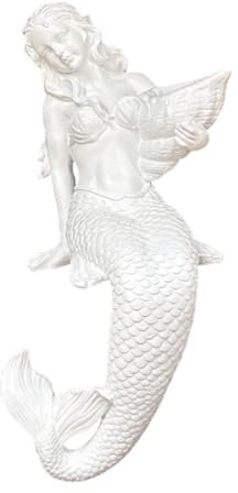Sharplace Statue de sirène Assise de Jardin Hauteur 50 cm pour fontaines rocailles Décoration extérieure multifonctionnelle Sculpture de sirène, Blanc