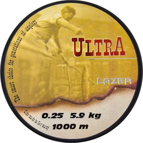 LAZER LINE Ultra Monofil Angelschnur 1000m DIA0,25mm Test 5,9 kg Weiß | Karpfen Hecht Zander Angel Schnur - Spinner Angeln - Grundangeln Monofilament Angelsehne - Nylonfaden Vorfach Vorfachschnur