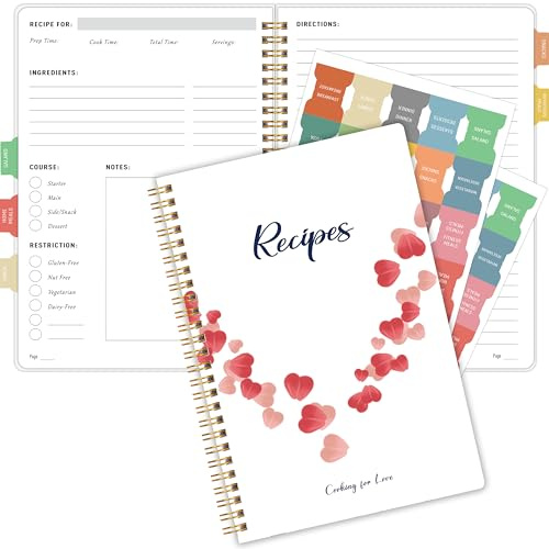 Ricettario per scrivere le tue ricette, libro di ricette vuoto per creare e organizzare le tue ricette per la cucina, rilegatura a spirale A5, copertina in PVC impermeabile, quaderno di ricette con 2