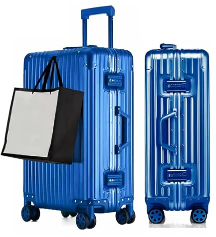 yuweijie Aoliwei Valigia Bagaglio a Mano con coque in alluminio 100% puro. Valigia Trolley con 4 Ruote Doppie Girevoli e Lucchetto TSA Integrato(M,Blu)