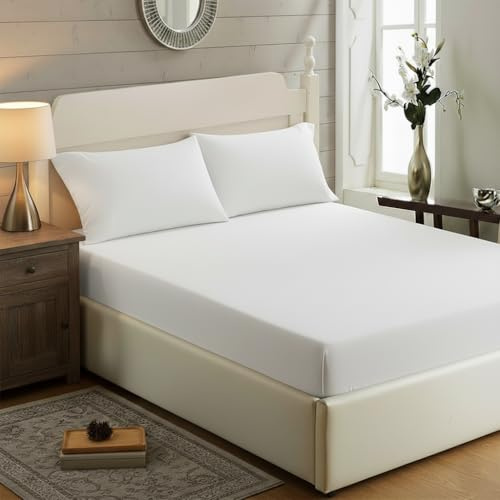 Beach Stone Fitted Sheet Single Bed 100% Cotton 200 TC, Soft and Fade Resistant - Hotel Quality 25 cm Deep Pocket Bed Sheets