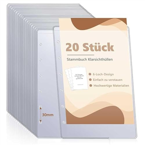 20 Stück 14.4cm * 20.9cm Stammbuchhüllen Standesamtformat 6 Loch Stammbuch Klarsichthüllen Stammbuch Hochzeit Hüllen Für Standesamt Dokumente Aufbewahrung Von Papier Urkunden