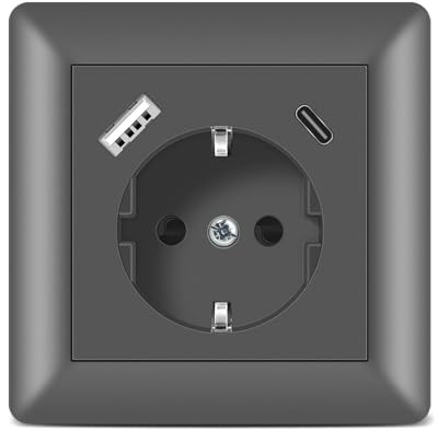 Kaifire Steckdose mit USB und Typ C Port max.3.4A System 55 Schuko USB Steckdose Unterputz Grau Wandsteckdose Schutzkontakt-Steckdose Passent in Standard Unterputzdose
