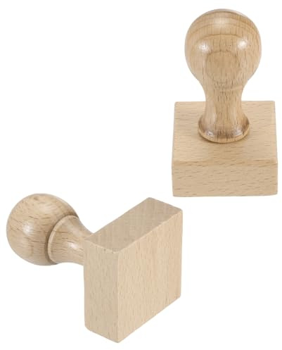 PATIKIL 35x35mm Holzstempel Runder Griff 2 Stück Holzstempelhalterungen Buchenholz Blanko Stempel Für DIY Basteln Scrapbooking Karten Tagebuch Holzfarbe