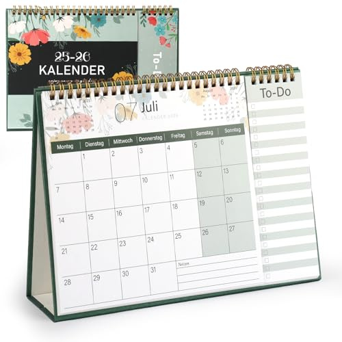 Tischkalender 2026, Kalender 2026, Tischkalender 2026 zum Aufstellen, Monatskalender Stehkalender 2026 mit Aufgabenliste für Büro, Zuhause, Schule (Grün)