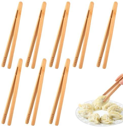 8 Stück Holzzange,Grillzange Holz,Grillzange Klein,Holzzange Küche,Bambus Zange,Toast Küchenzange,18cm Küchenzange Holz Für Küche,Gegrilltes Fleisch,Gebäck,Brot