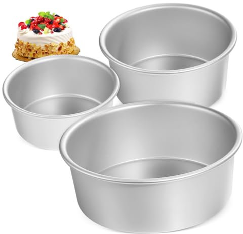 Mipcase Tortiere Rotonde in Alluminio Alimentare Set Da 3 Pezzi (4/6/8 Pollici) Bordo Arrotolato Antiaderente Per Dolci Da Forno Multifunzione Uso Domestico