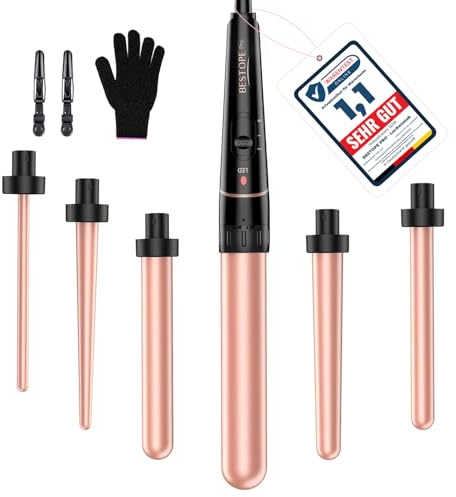 Set Rizador de Pelo, BESTOPE PRO 6 en 1 Rizador Pelo Ondas (10-32mm), Calentamiento Rápido (30s), 2 Temperaturas para Todos los Tipos de Cabello, Apagado Automático en 60min