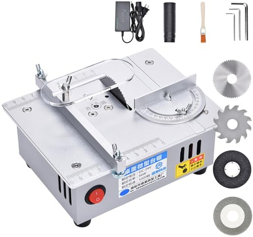Table Saw Mini Cutting Machine - Multi-Functional Electric Cutter with Scale and Protective Cover for DIY Hobby Model Wood Crafts