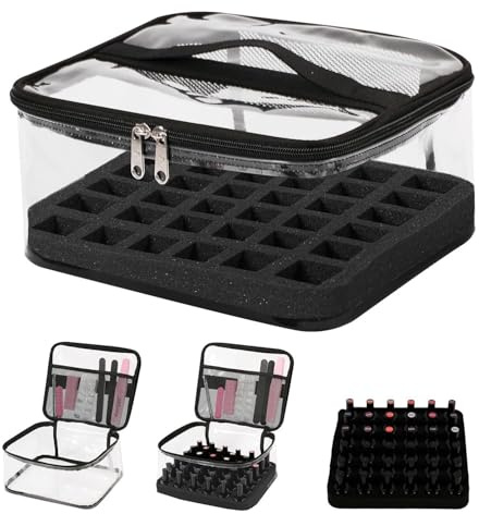 36 Bottle Nail Polish Organiser,Nail Varnish Storage Handle Design,Clear Nail Polish Storage,Removable Compartment Multifunctional Bag for Cosmetic,Travel,Makeup (Black)