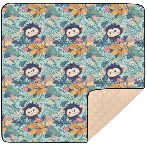 Baby-Spielmatte mit tropischen Blättern, Affe, weich, dick, ungiftig, für Babys, Kleinkinder, 127 x 127 cm, Grün